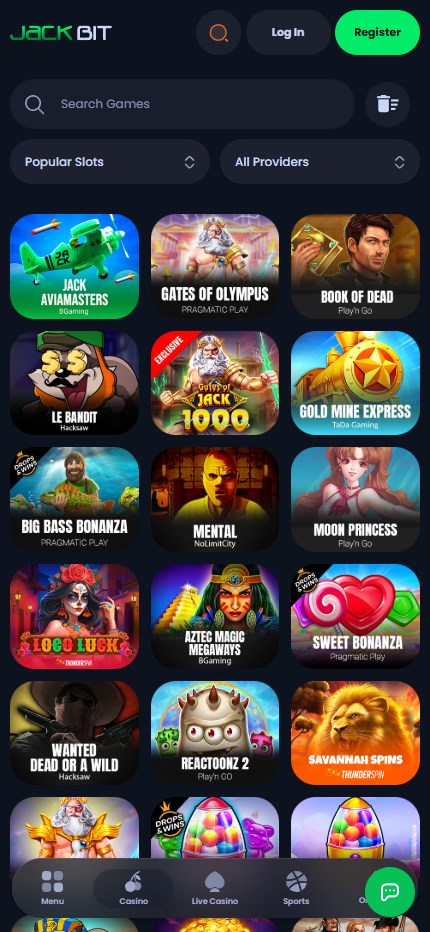 Jackbit Casino mobile lobby