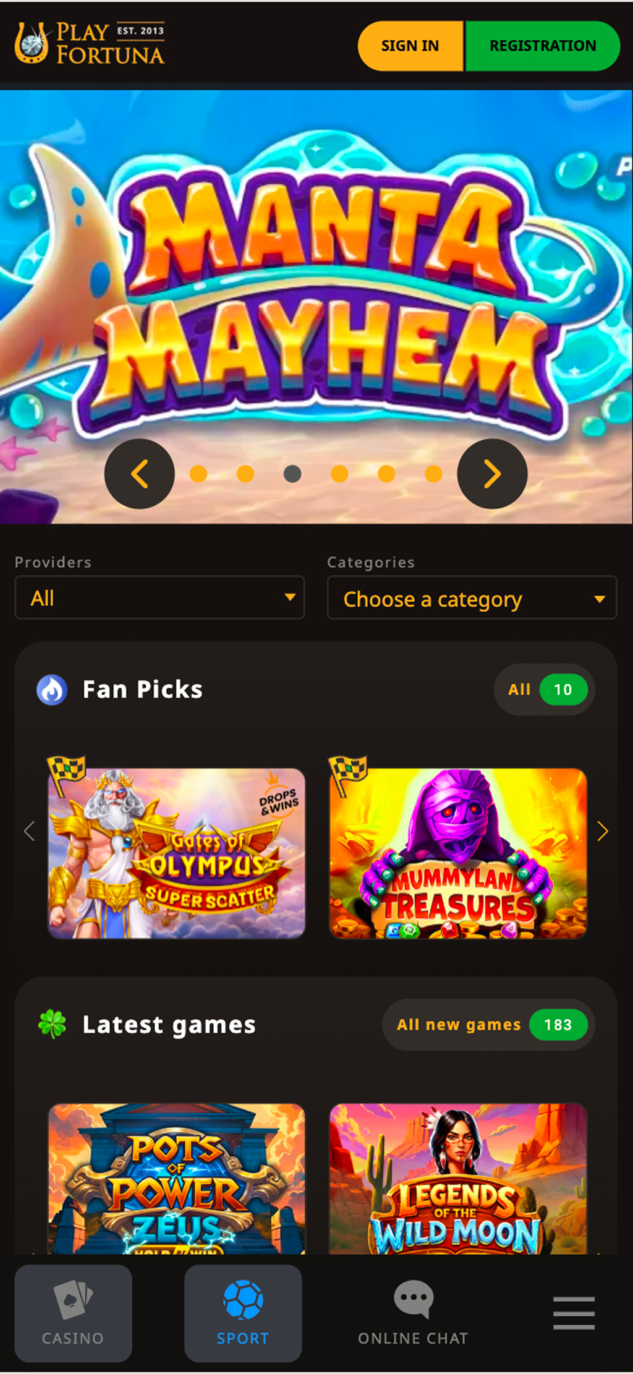 Play Fortuna Casino mobile home