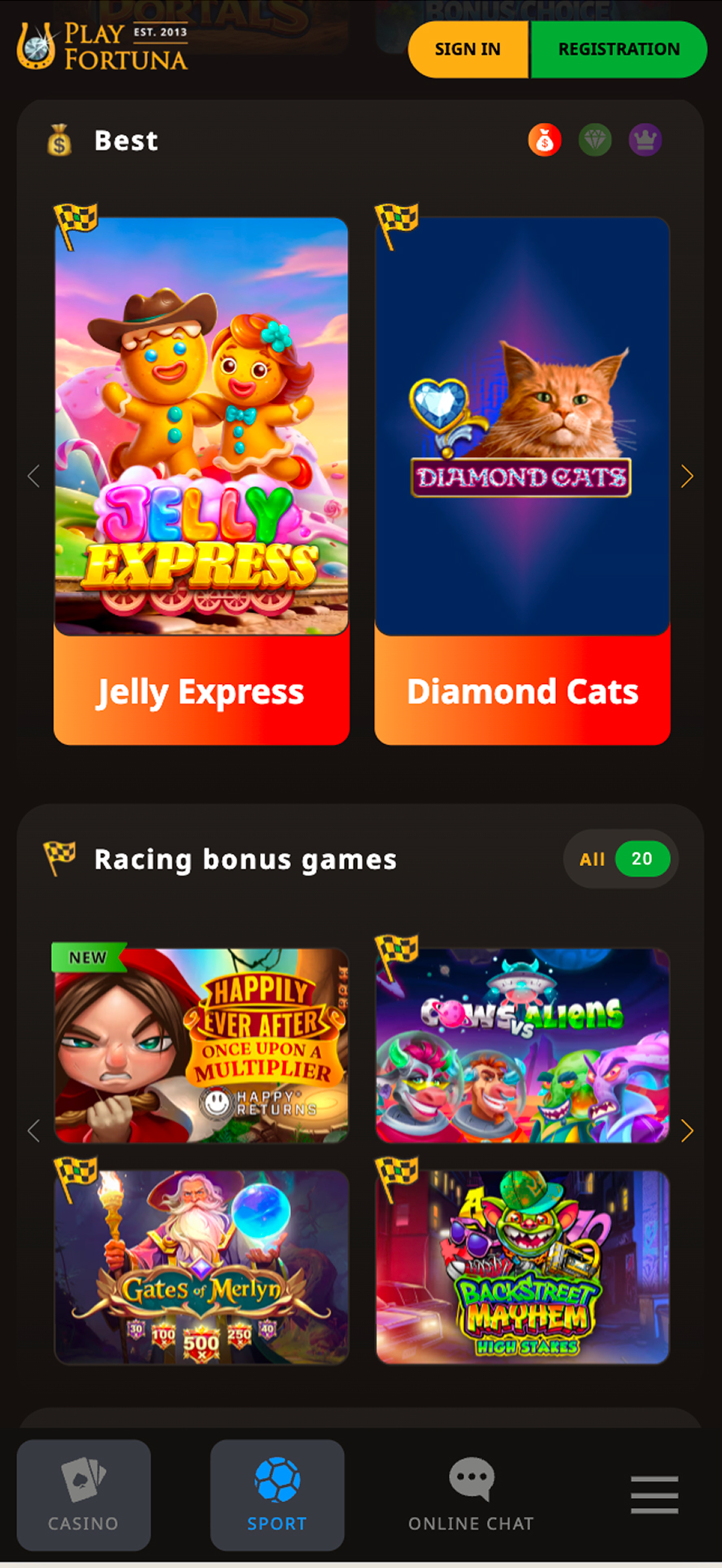 Play Fortuna Casino mobile lobby