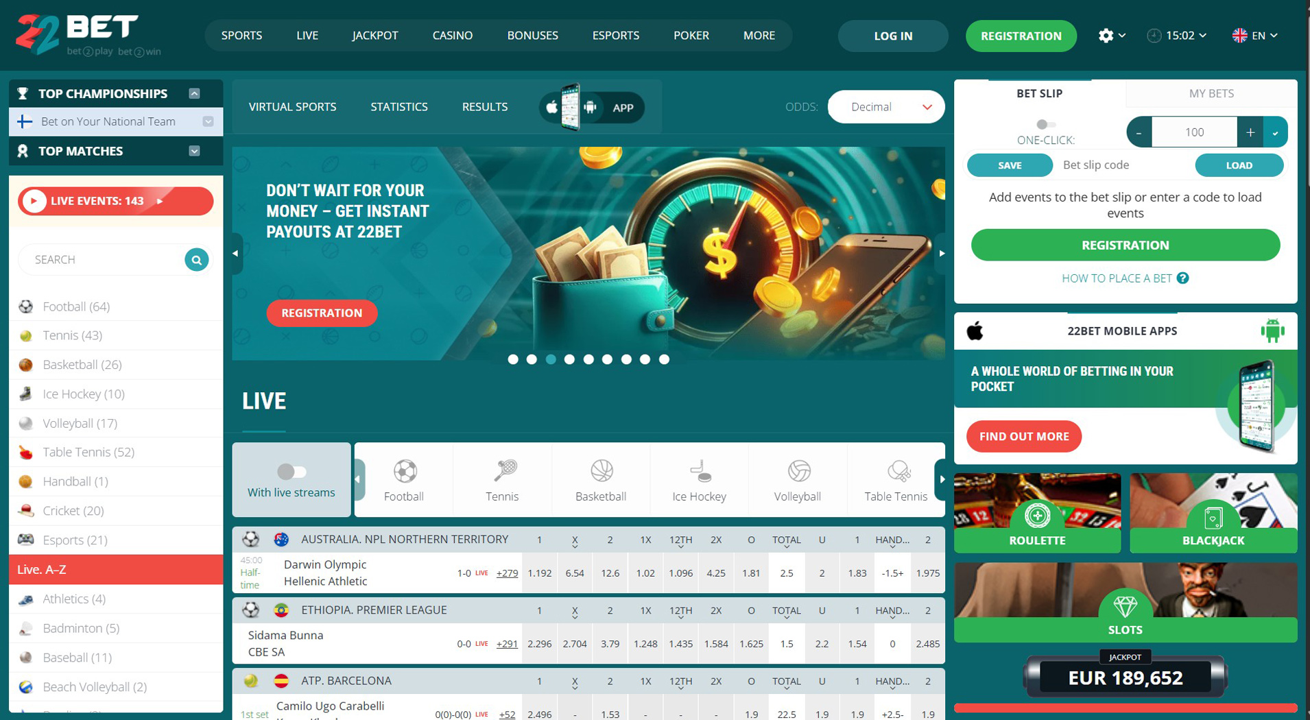 4. 22BET Casino